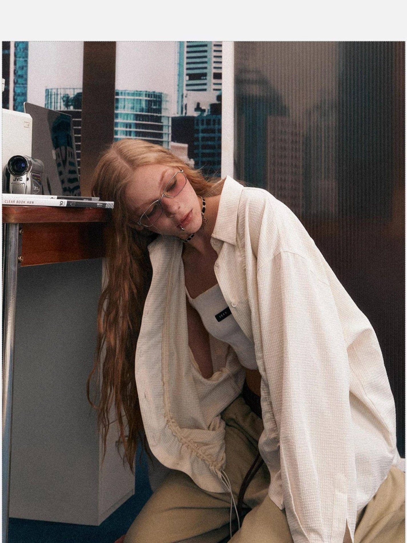 EZEK Light Green Striped Button Front Turn Down Collar Women's Poly Cotton Overshirts
