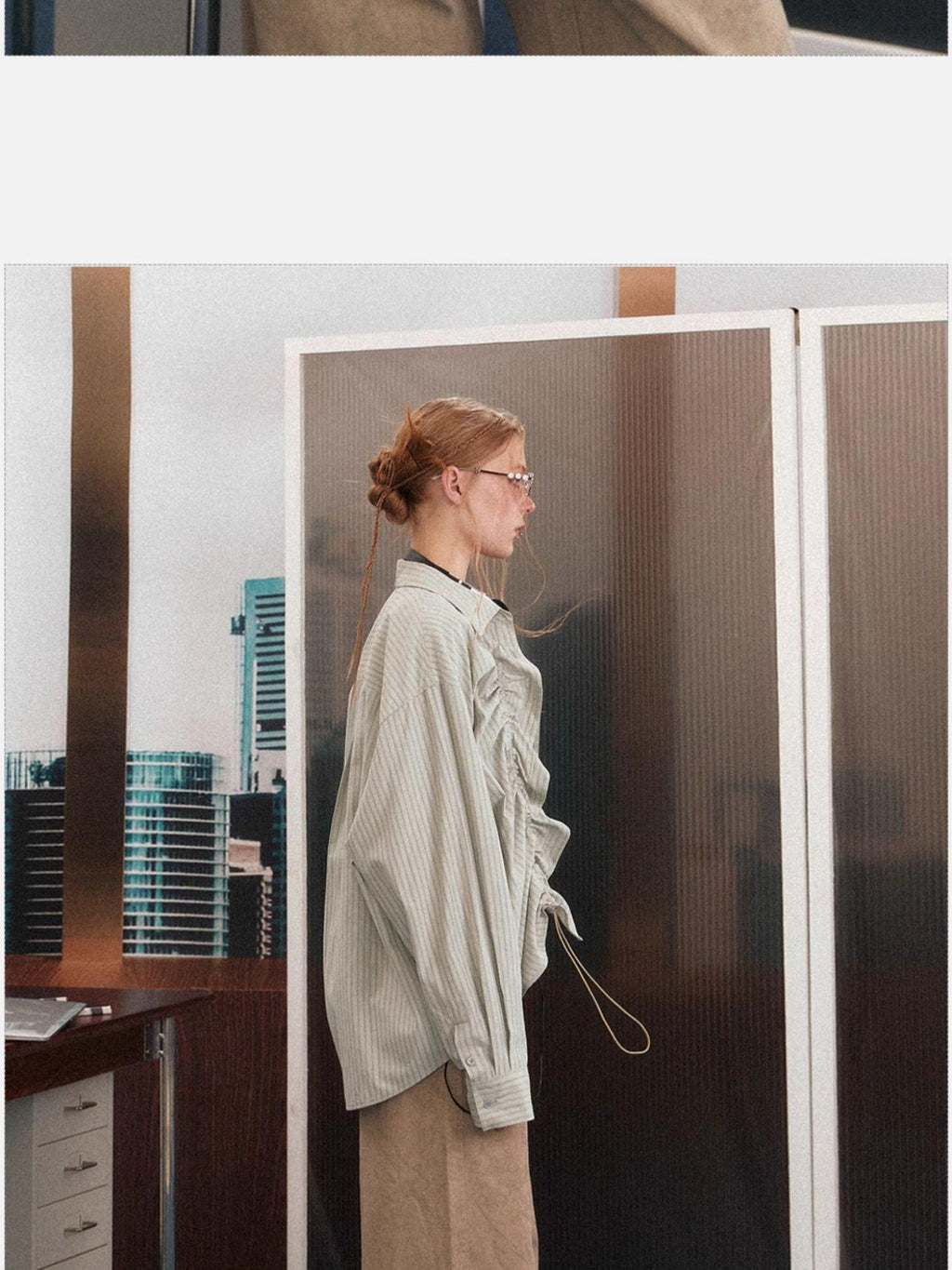 EZEK Light Green Striped Button Front Turn Down Collar Women's Poly Cotton Overshirts