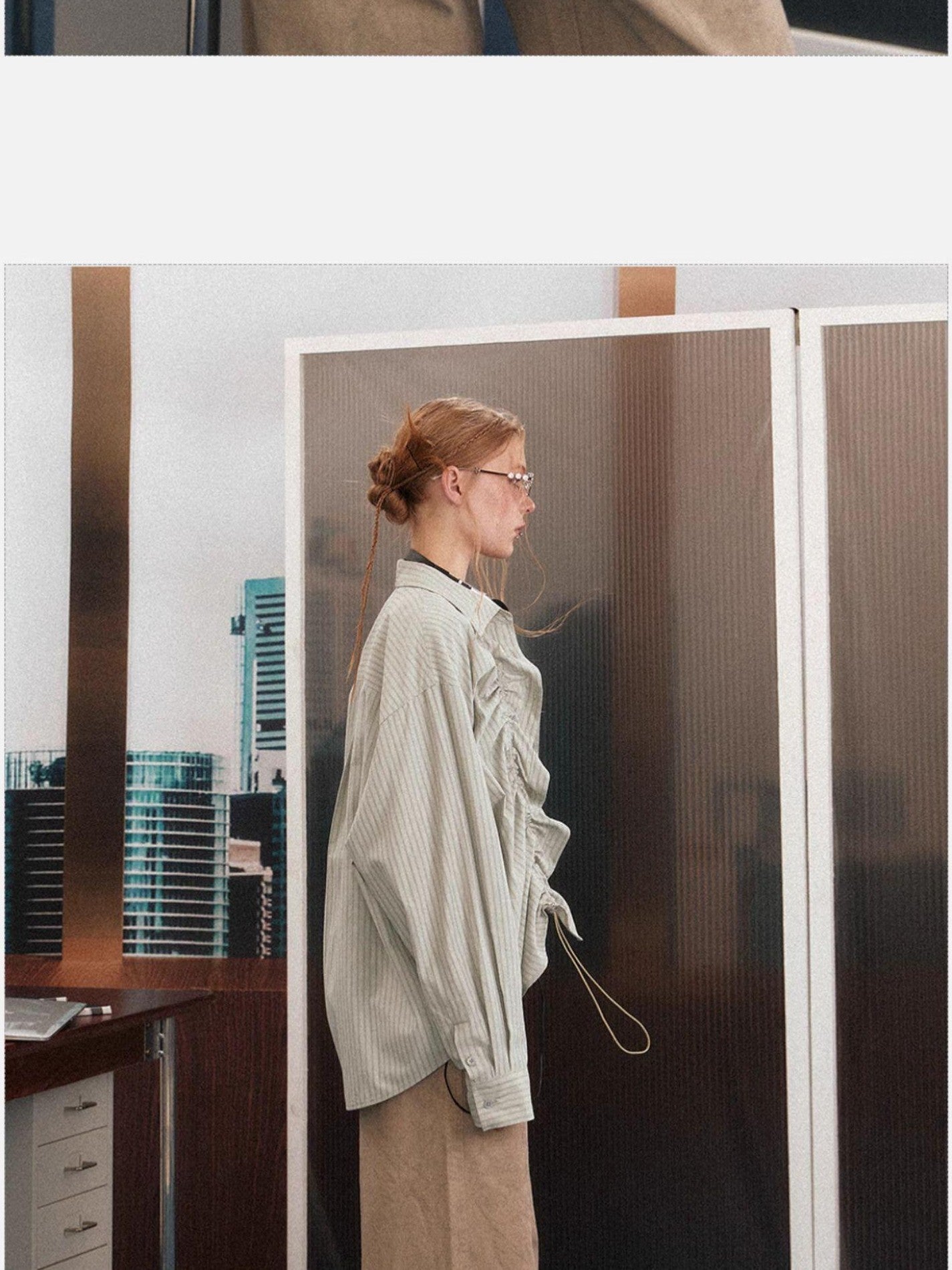 EZEK Light Green Striped Button Front Turn Down Collar Women's Poly Cotton Overshirts