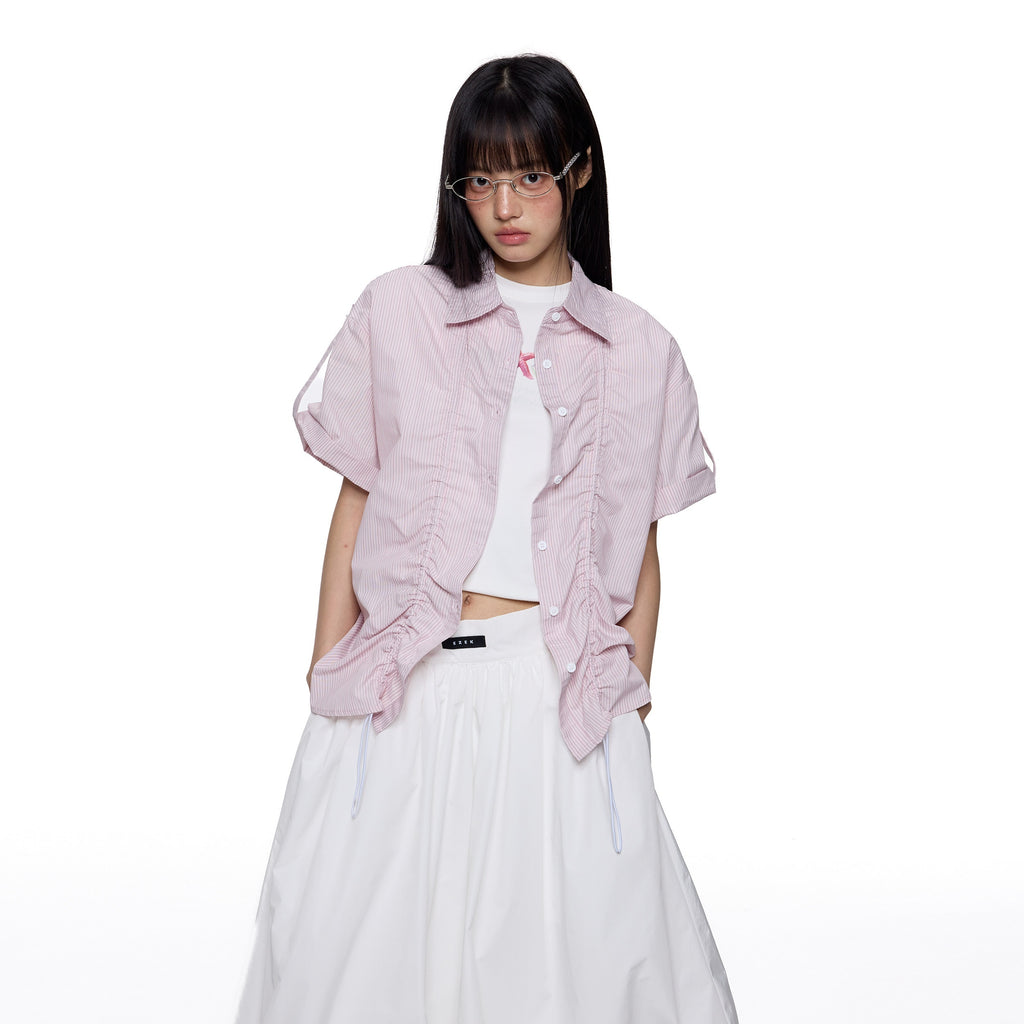 EZEK_Light_Green_Striped_Pleated_Drawstring_Women's_Cotton_Oversized_Shirts_894447024350_MISSTT