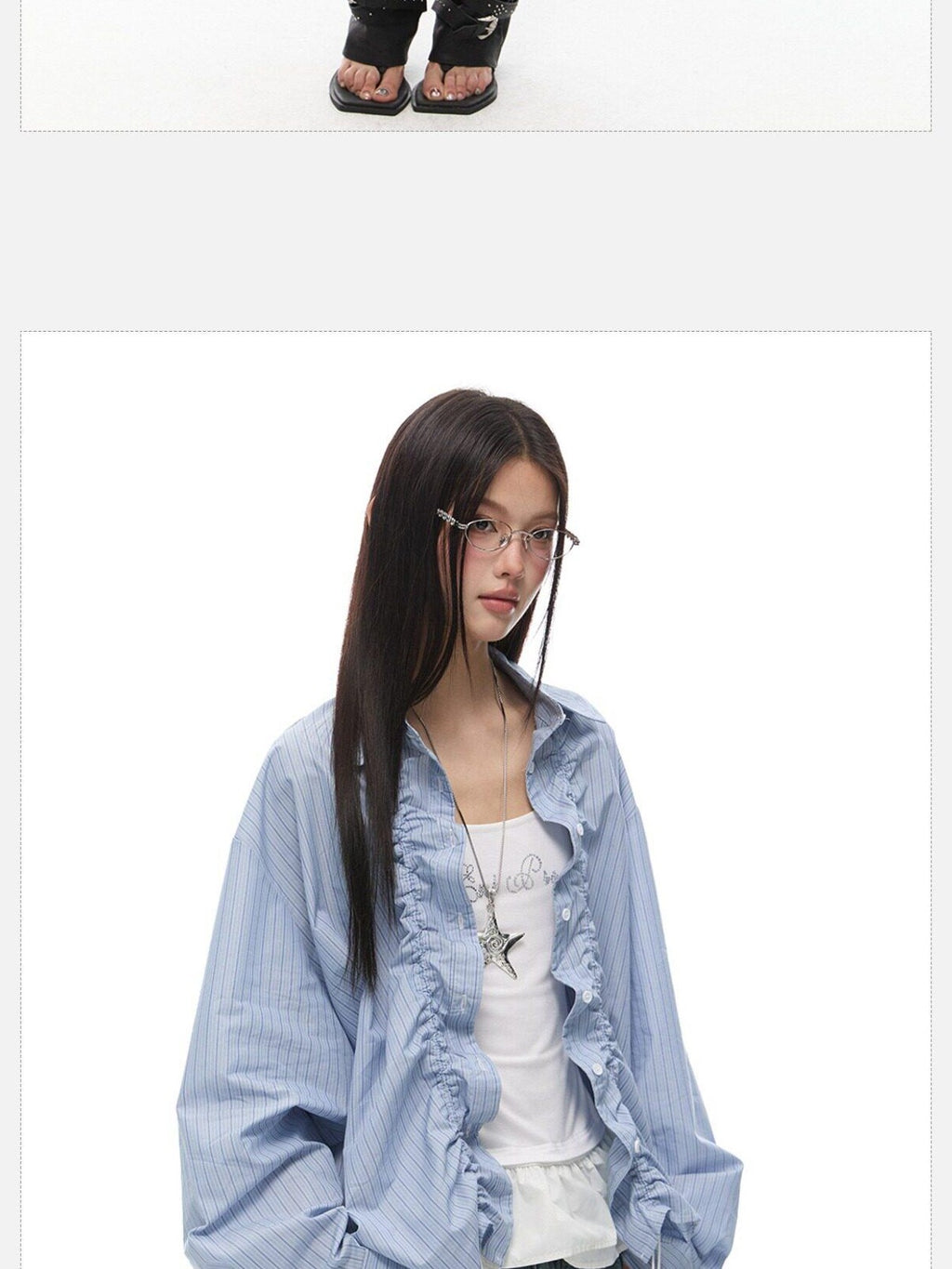 EZEK Light Green Striped Pleated Drawstring Women's Cotton Oversized Shirts