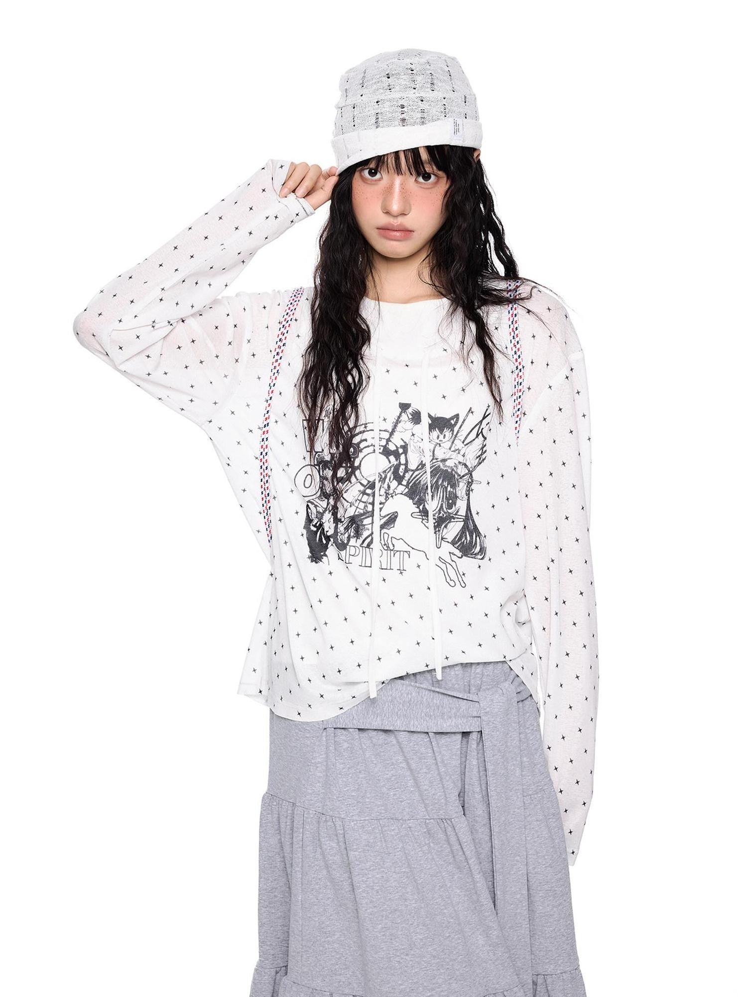 EZEK Lightweight Allover Star Print Women's Polyester Long Sleeve T-shirts