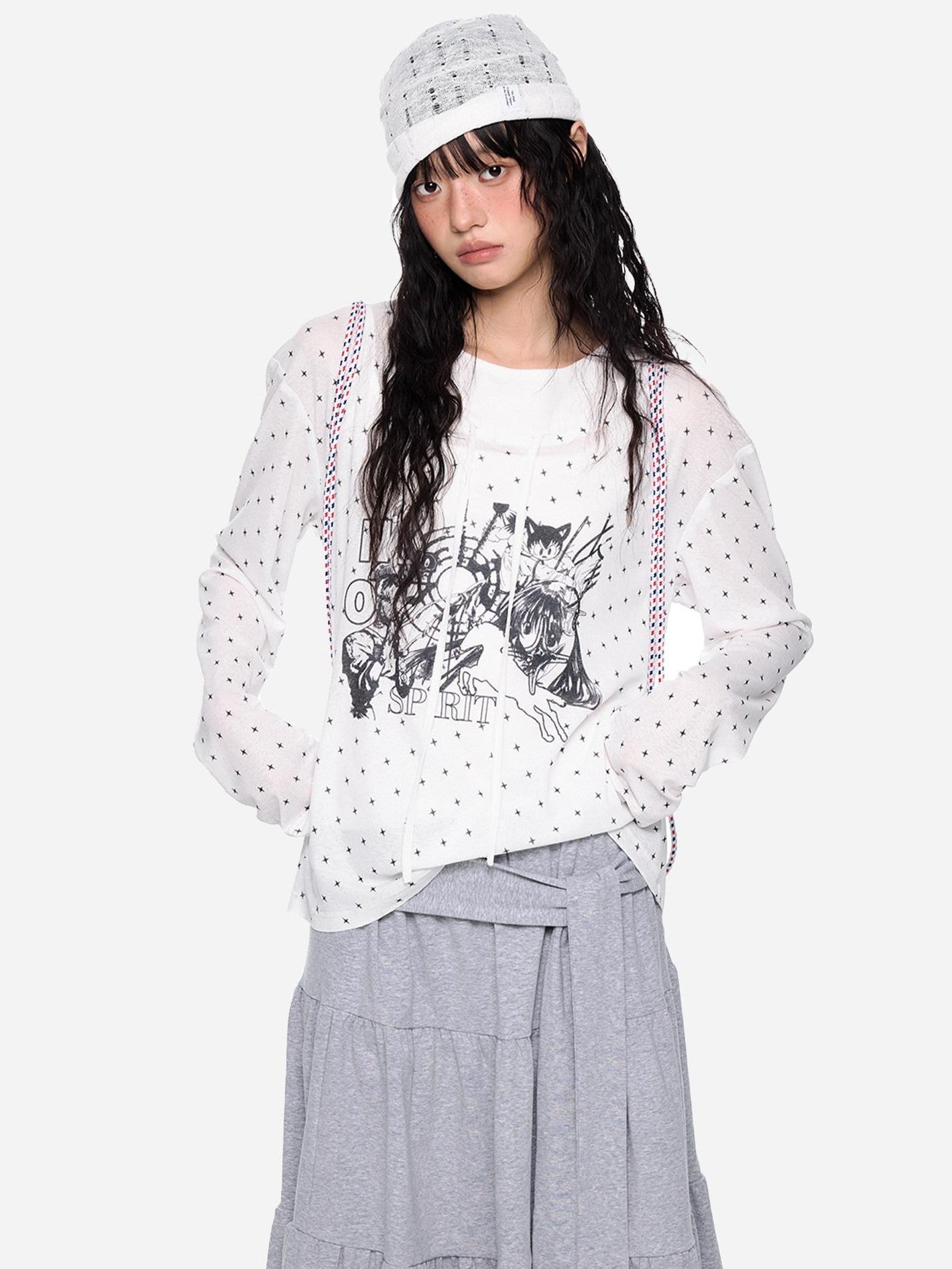 EZEK Lightweight Allover Star Print Women's Polyester Long Sleeve T-shirts