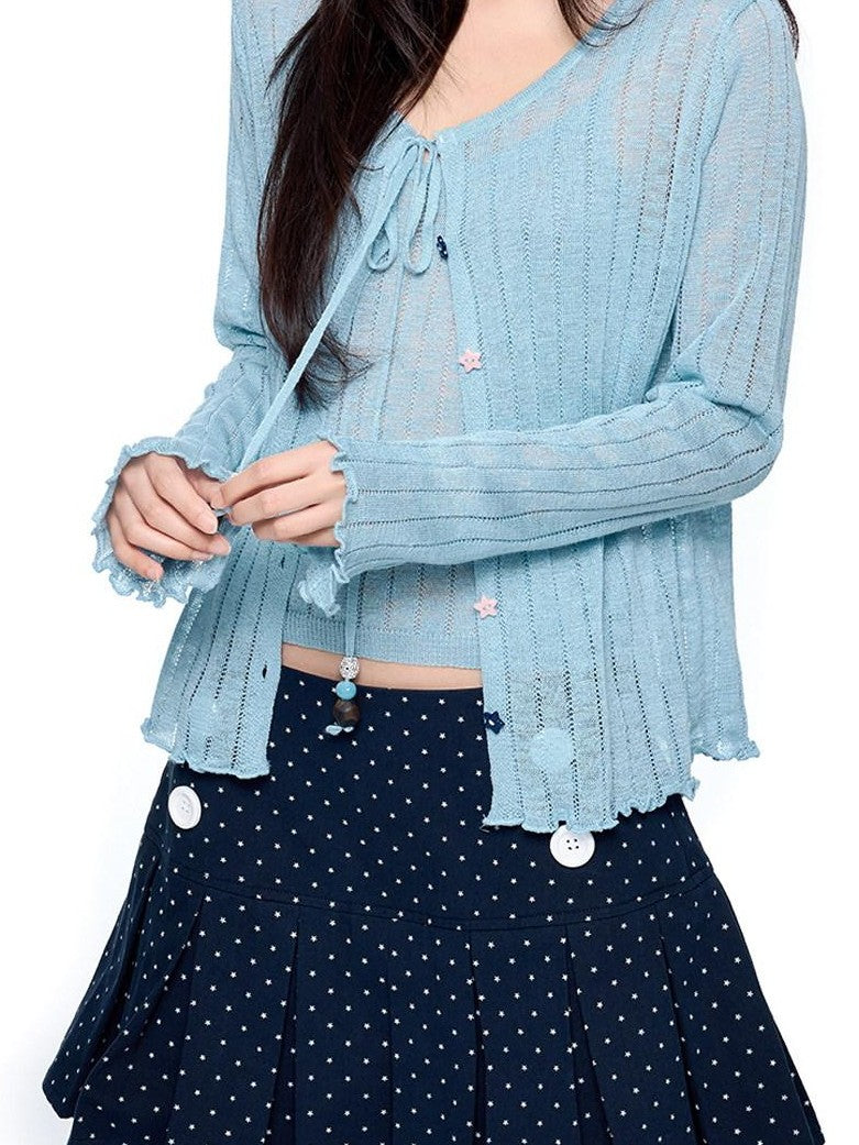 EZEK Lightweight Breathable Knitted Button Two Piece Women's Viscose Blend Cardigans