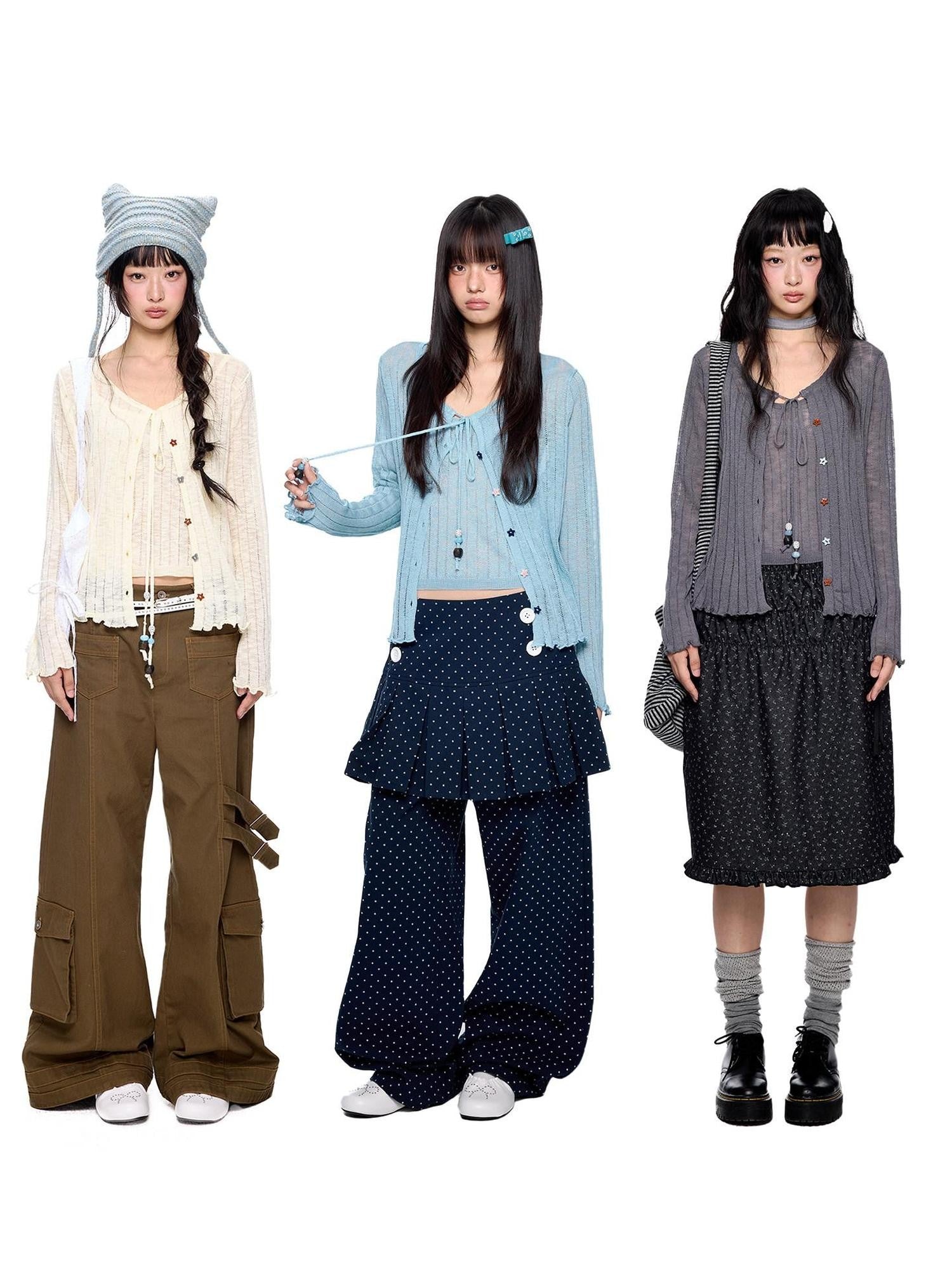 EZEK Lightweight Breathable Knitted Button Two Piece Women's Viscose Blend Cardigans