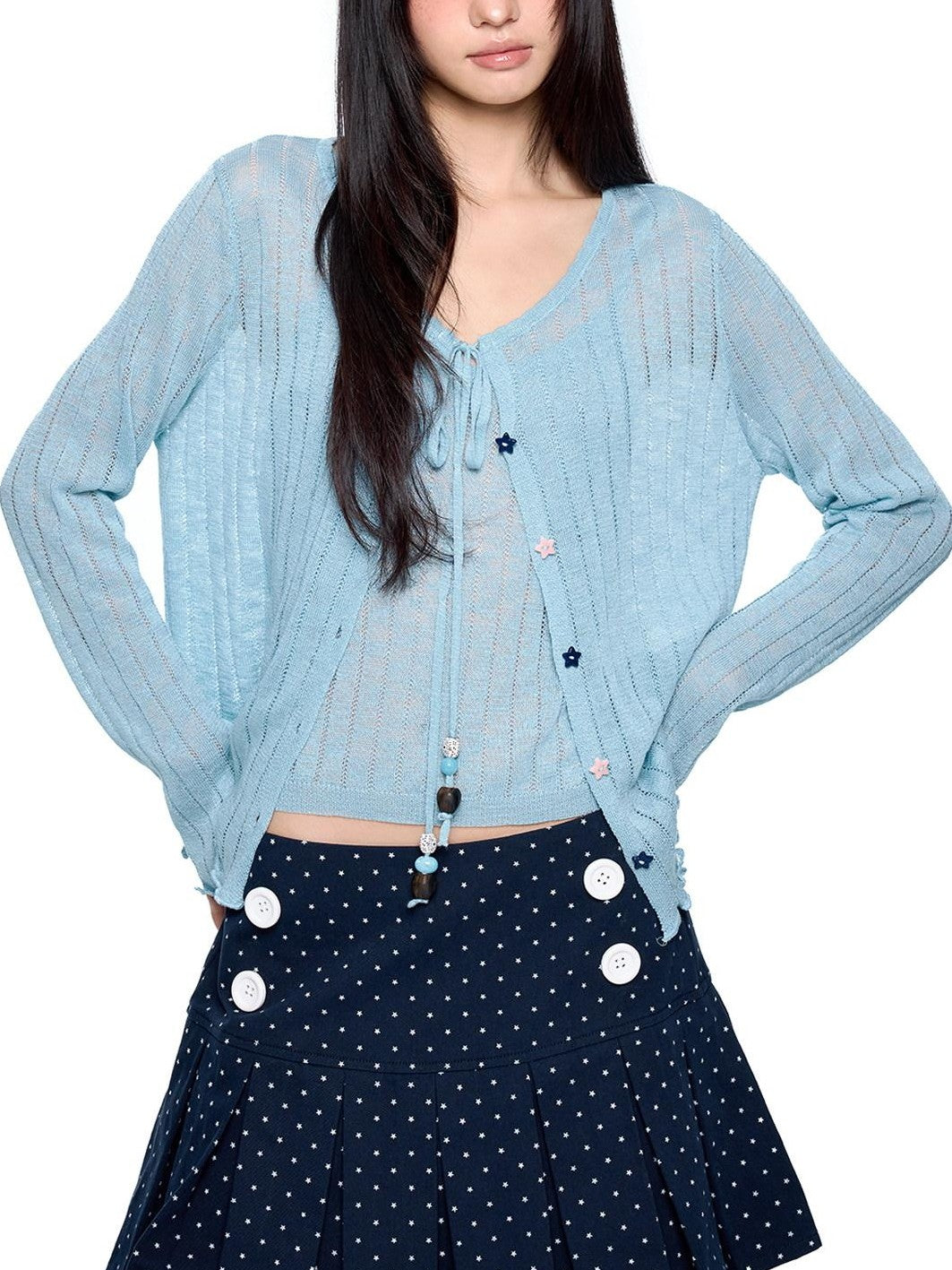 EZEK Lightweight Breathable Knitted Button Two Piece Women's Viscose Blend Cardigans