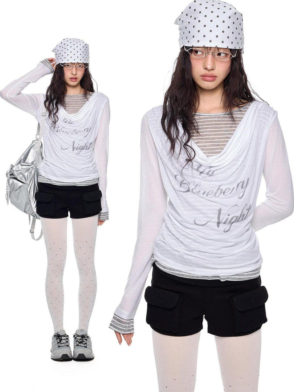 EZEK Mock Two Piece Draped Print Waist Cinch Women's Lyocell Long Sleeve T-shirts