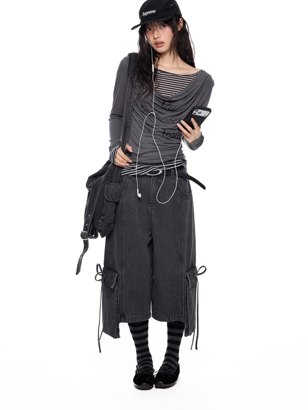 EZEK Mock Two Piece Draped Print Waist Cinch Women's Lyocell Long Sleeve T-shirts