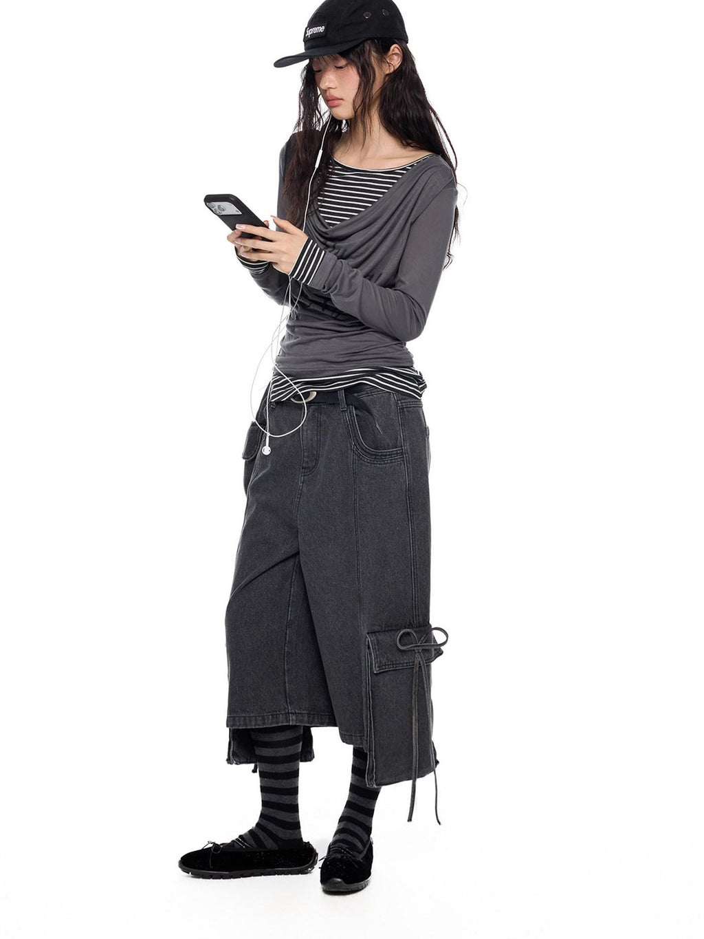 EZEK Mock Two Piece Draped Print Waist Cinch Women's Lyocell Long Sleeve T-shirts