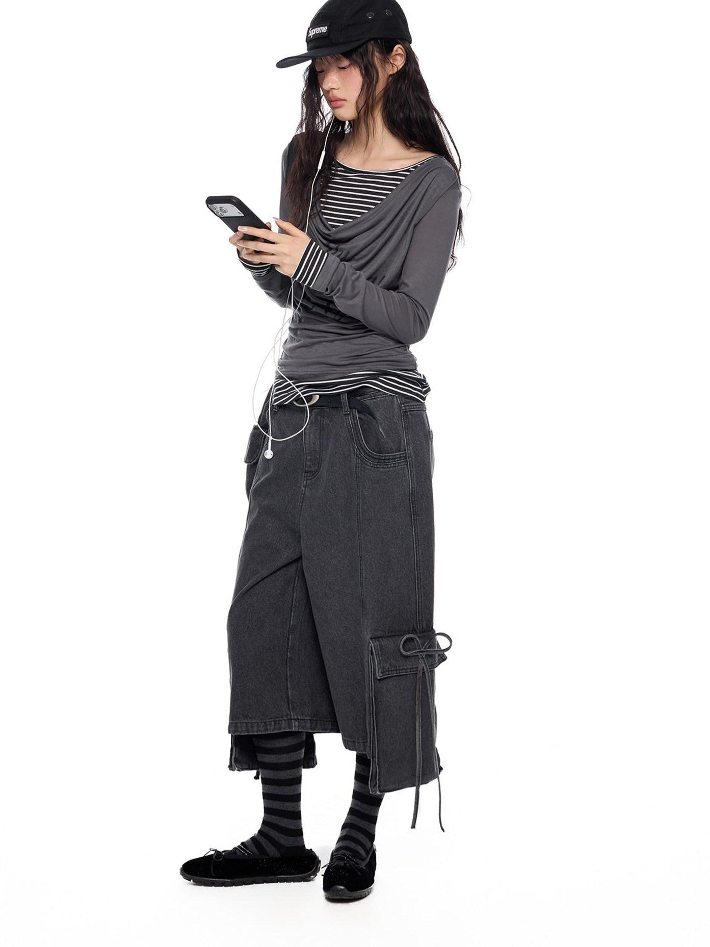 EZEK Mock Two Piece Draped Print Waist Cinch Women's Lyocell Long Sleeve T-shirts