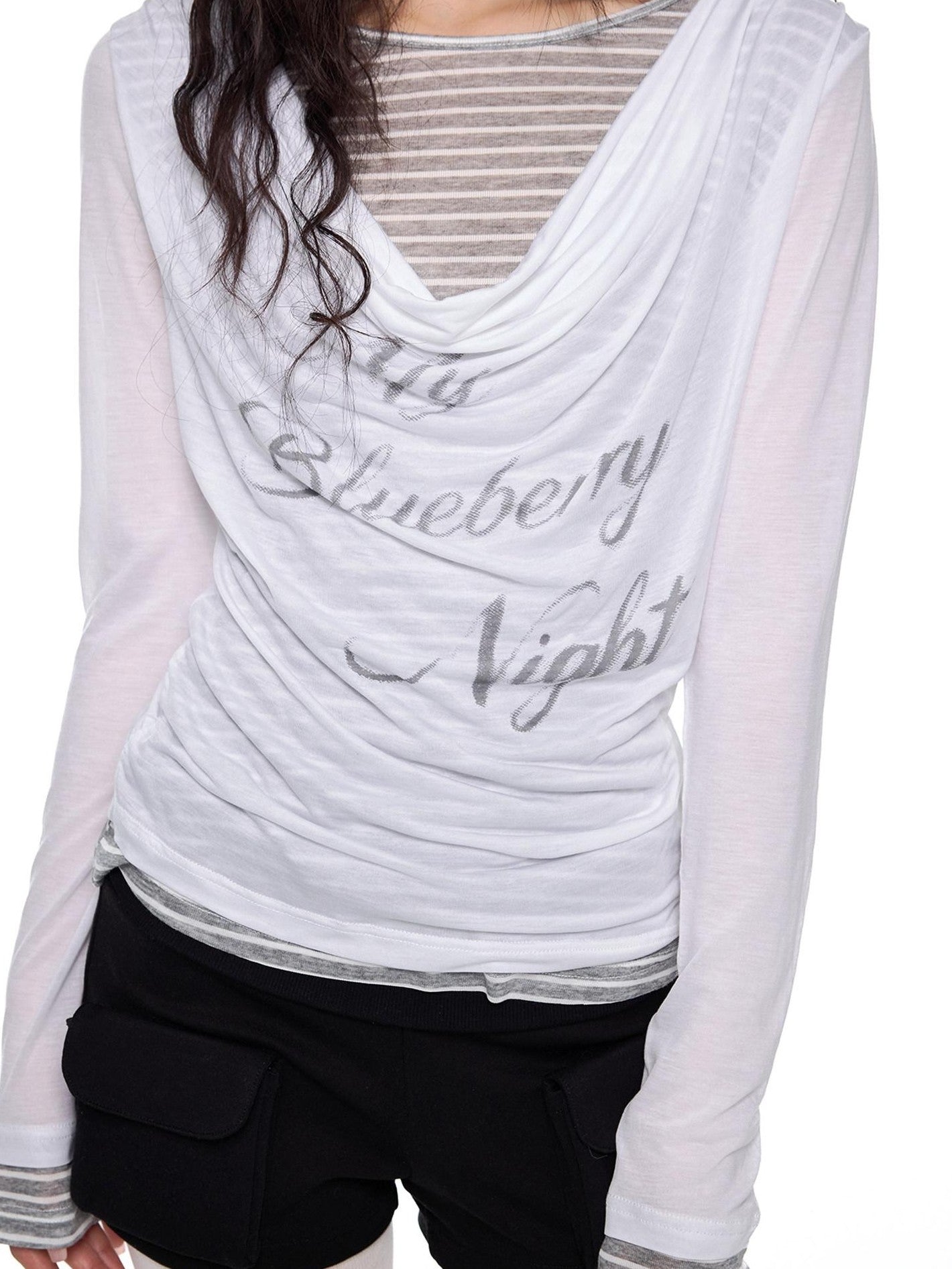 EZEK Mock Two Piece Draped Print Waist Cinch Women's Lyocell Long Sleeve T-shirts
