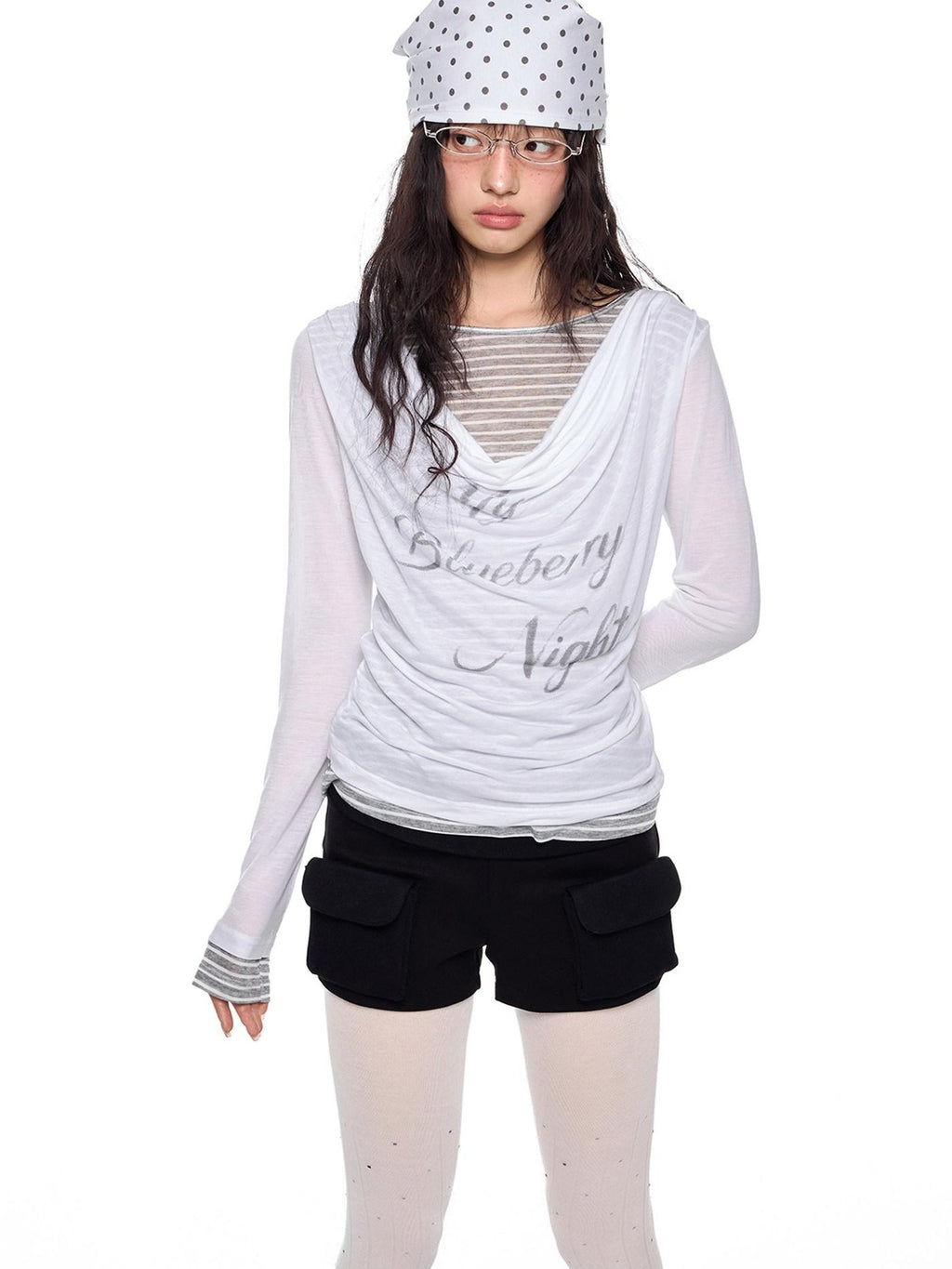 EZEK Mock Two Piece Draped Print Waist Cinch Women's Lyocell Long Sleeve T-shirts