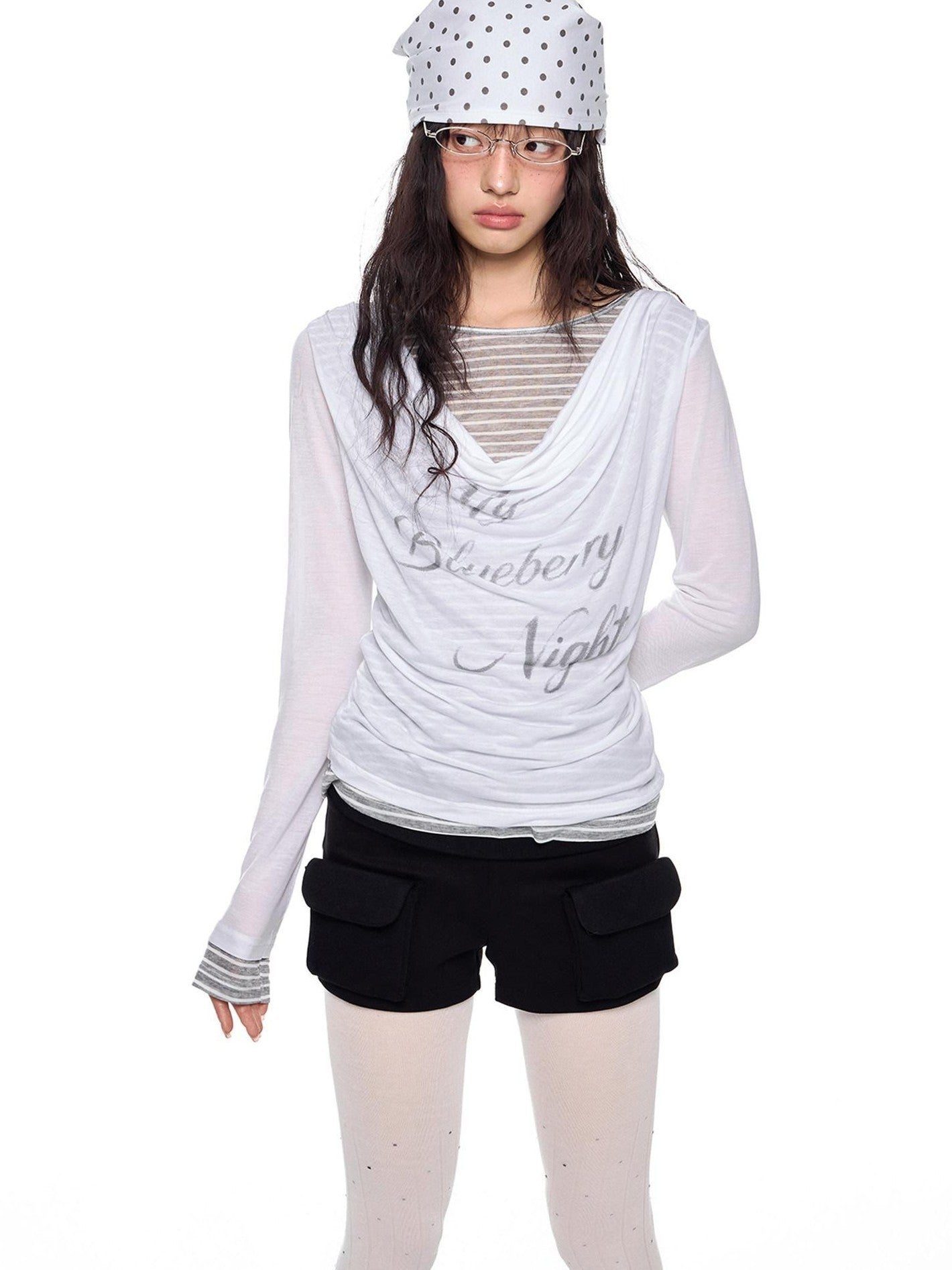 EZEK Mock Two Piece Draped Print Waist Cinch Women's Lyocell Long Sleeve T-shirts