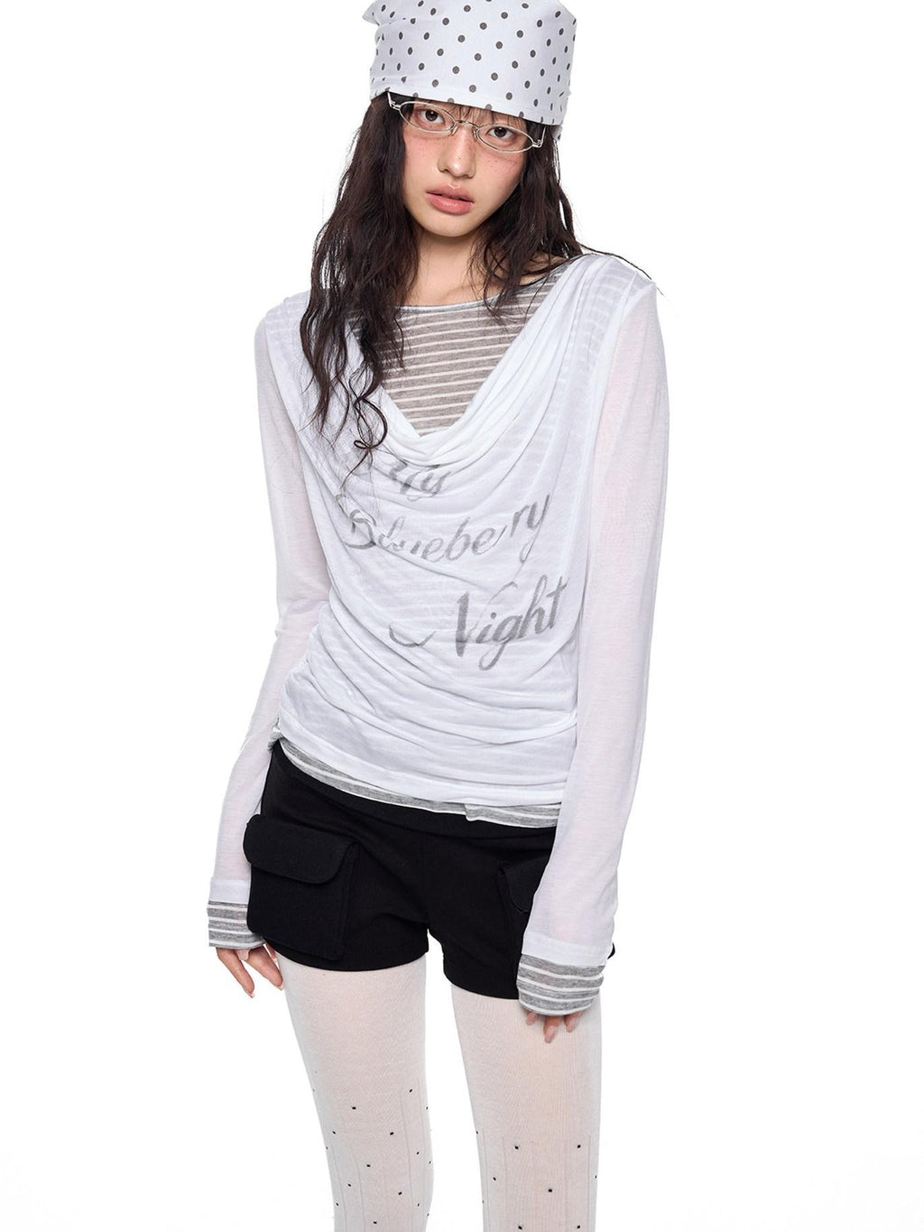 EZEK Mock Two Piece Draped Print Waist Cinch Women's Lyocell Long Sleeve T-shirts