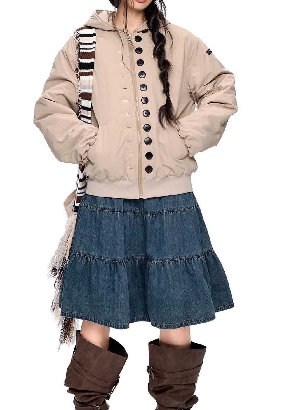 EZEK Multi Button Hooded Utility Women's Puffer Jackets
