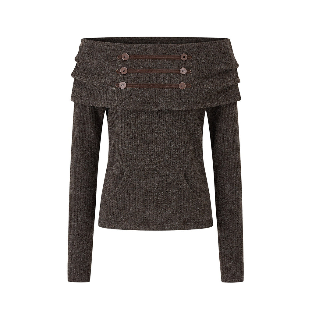 EZEK_Napoleon_Button_One_Line_Collar_Women's_Viscose_Blend_Off-shoulder_Sweaters_1062240933394_MISSTT