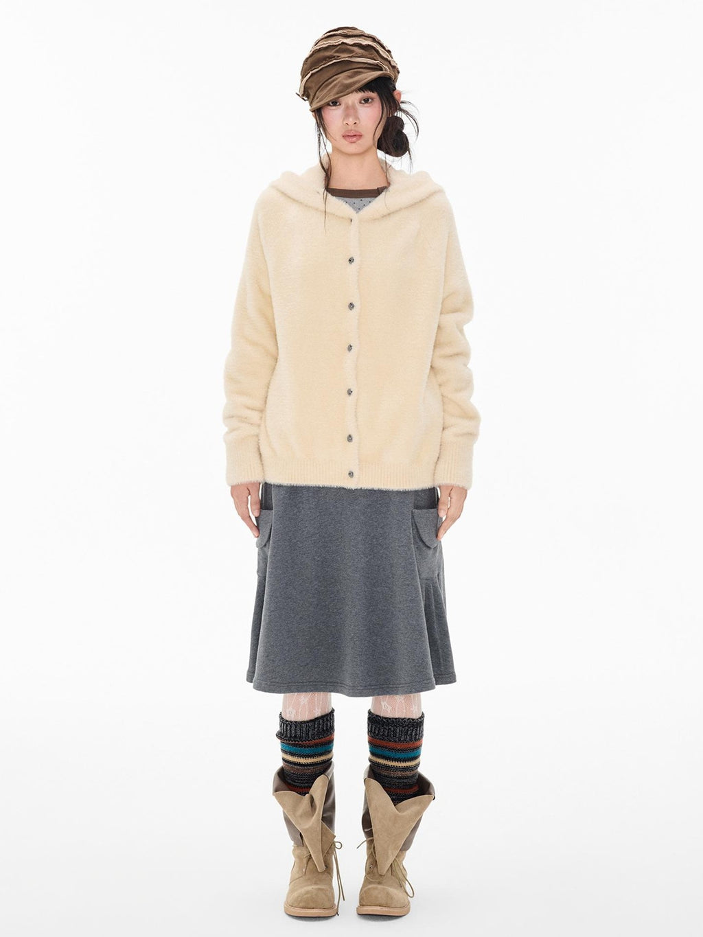 EZEK Napoleon Style Pocket A Line Cotton Women's Midi Skirts