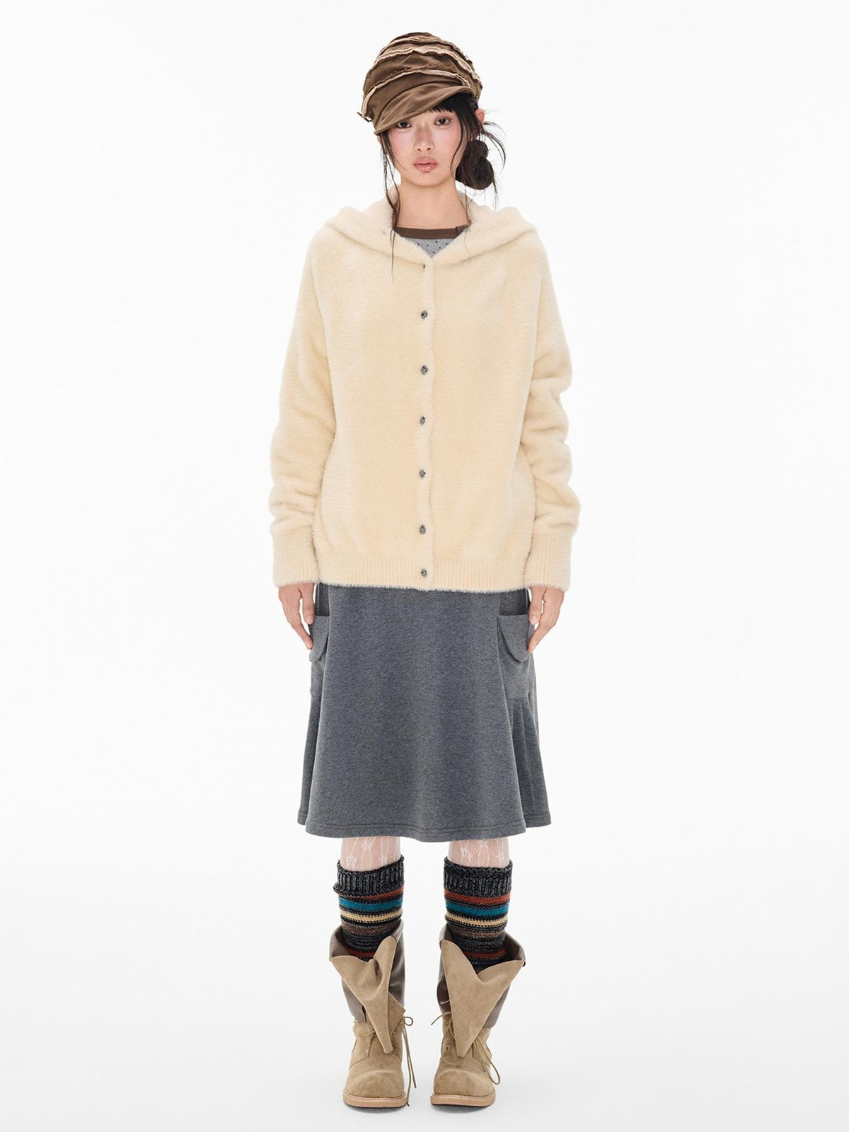 EZEK Napoleon Style Pocket A Line Cotton Women's Midi Skirts