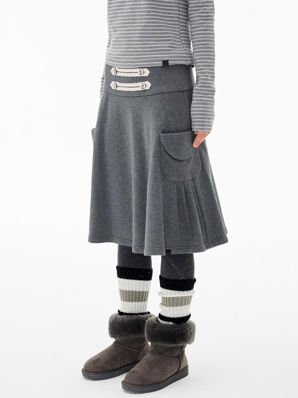 EZEK Napoleon Style Pocket A Line Cotton Women's Midi Skirts