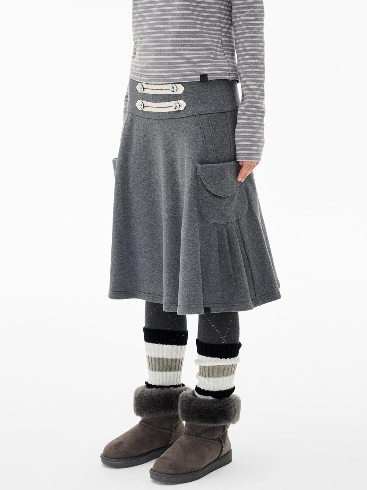 EZEK Napoleon Style Pocket A Line Cotton Women's Midi Skirts