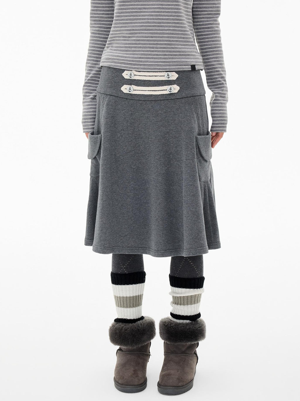 EZEK Napoleon Style Pocket A Line Cotton Women's Midi Skirts