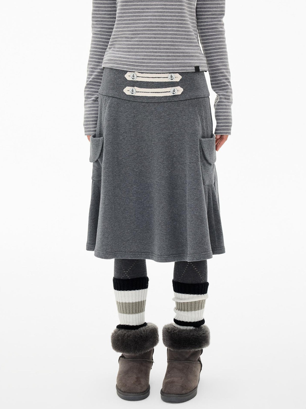 EZEK Napoleon Style Pocket A Line Cotton Women's Midi Skirts