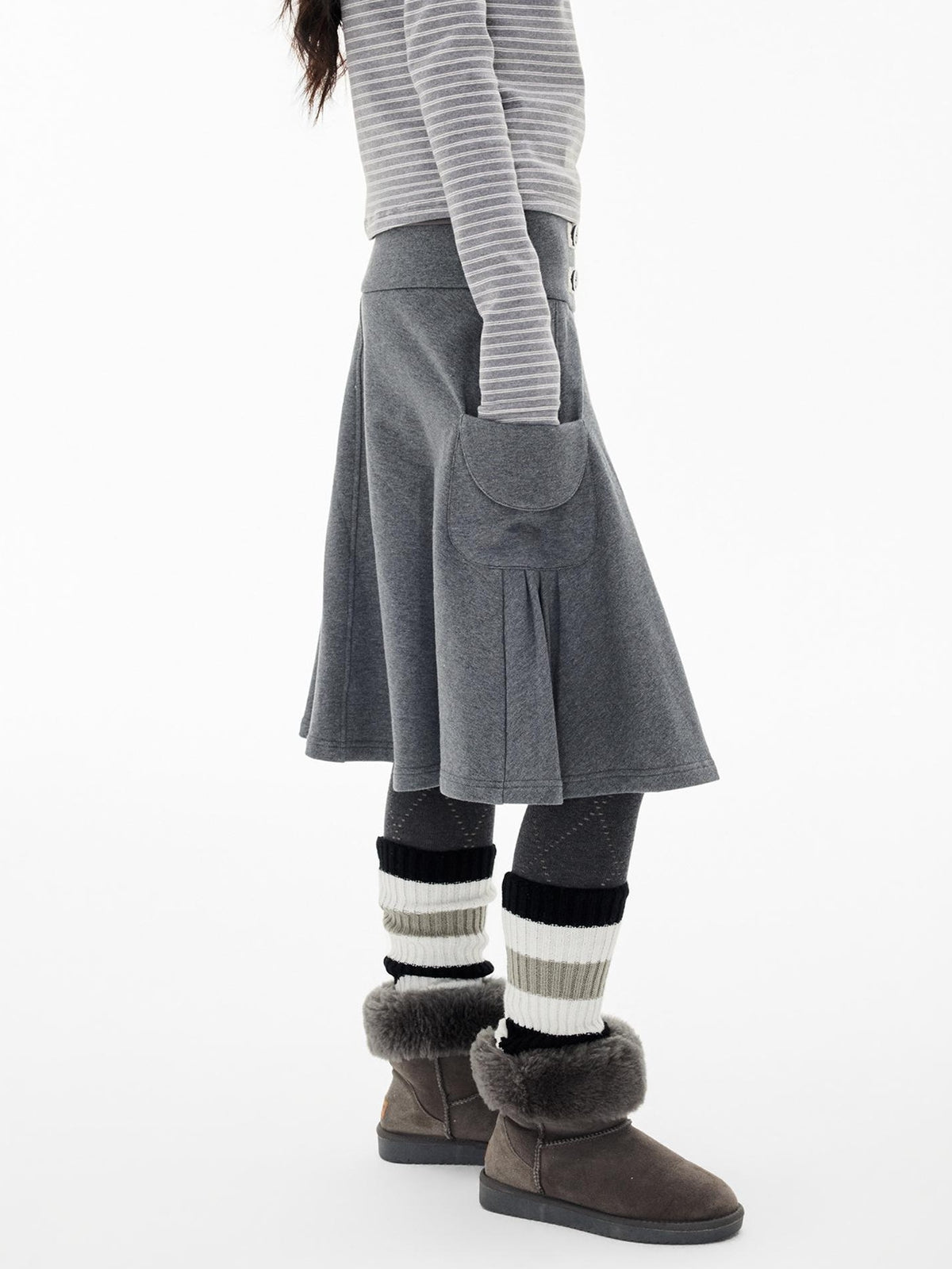 EZEK Napoleon Style Pocket A Line Cotton Women's Midi Skirts