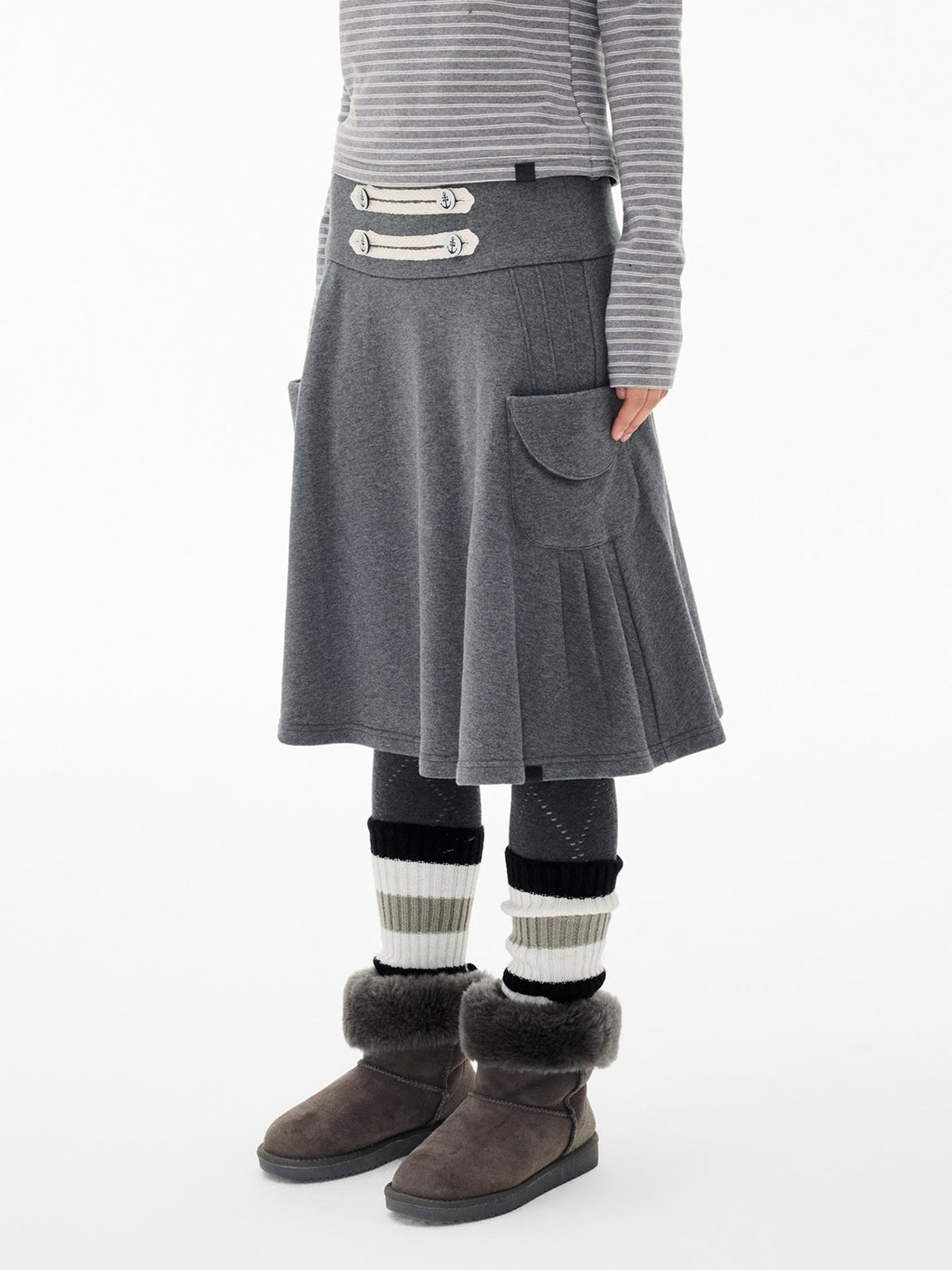 EZEK Napoleon Style Pocket A Line Cotton Women's Midi Skirts