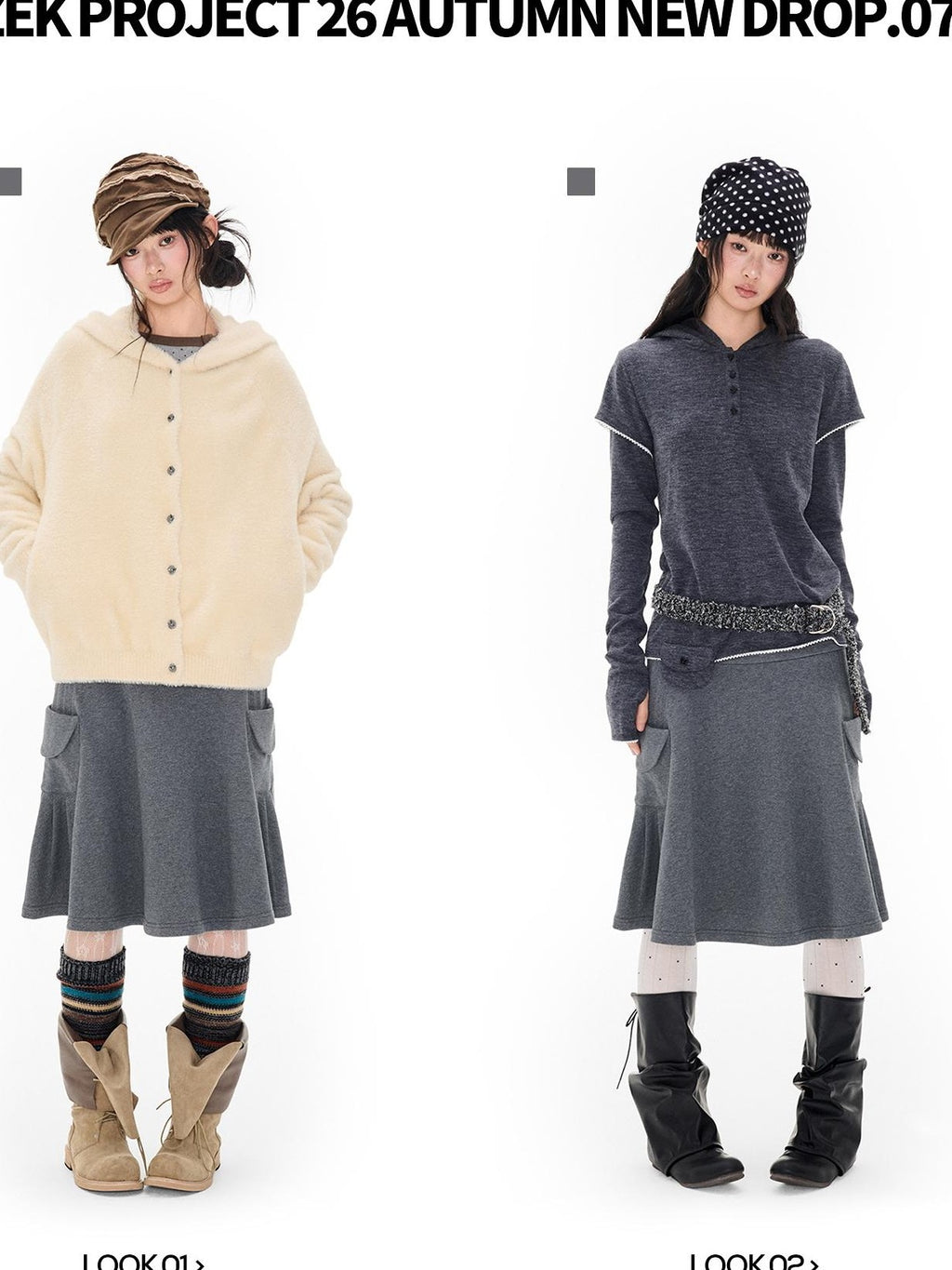 EZEK Napoleon Style Pocket A Line Cotton Women's Midi Skirts