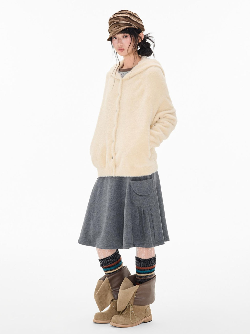 EZEK Napoleon Style Pocket A Line Cotton Women's Midi Skirts