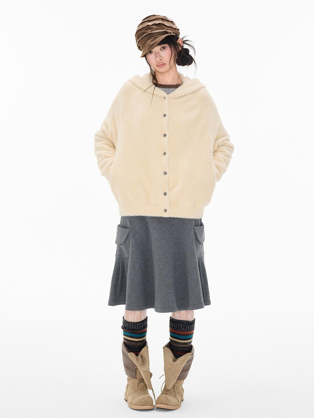 EZEK Napoleon Style Pocket A Line Cotton Women's Midi Skirts