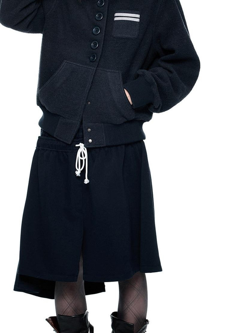 EZEK Navy Vintage Buttoned Pocket Ribbed Hem Women's Wool Blend Varsity Jackets