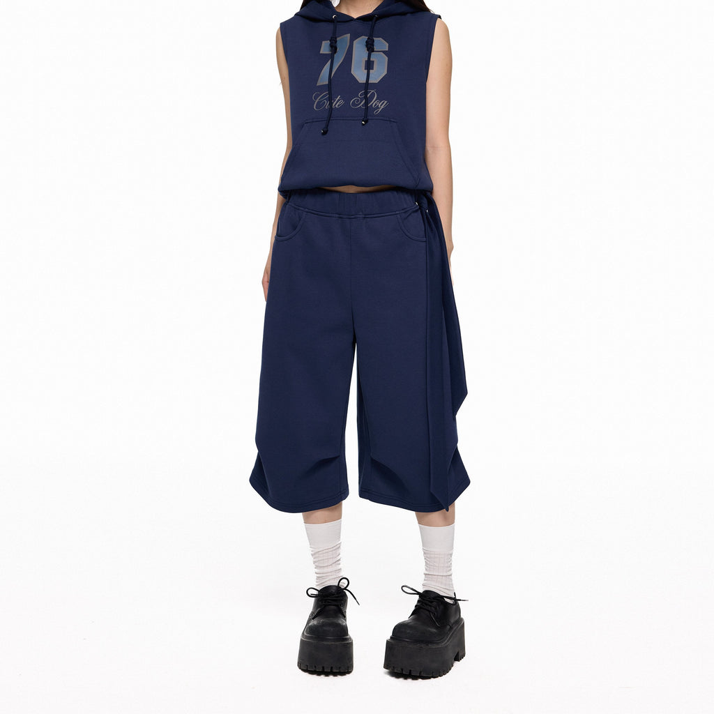 EZEK_Navy_Yellow_Hooded_Collegiate_Jersey_Women's_Cotton_Sport_Top_&_Shorts_Sets_918866762394_MISSTT