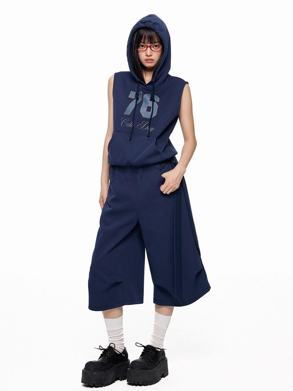 EZEK Navy Yellow Hooded Collegiate Jersey Women's Cotton Sport Top & Shorts Sets
