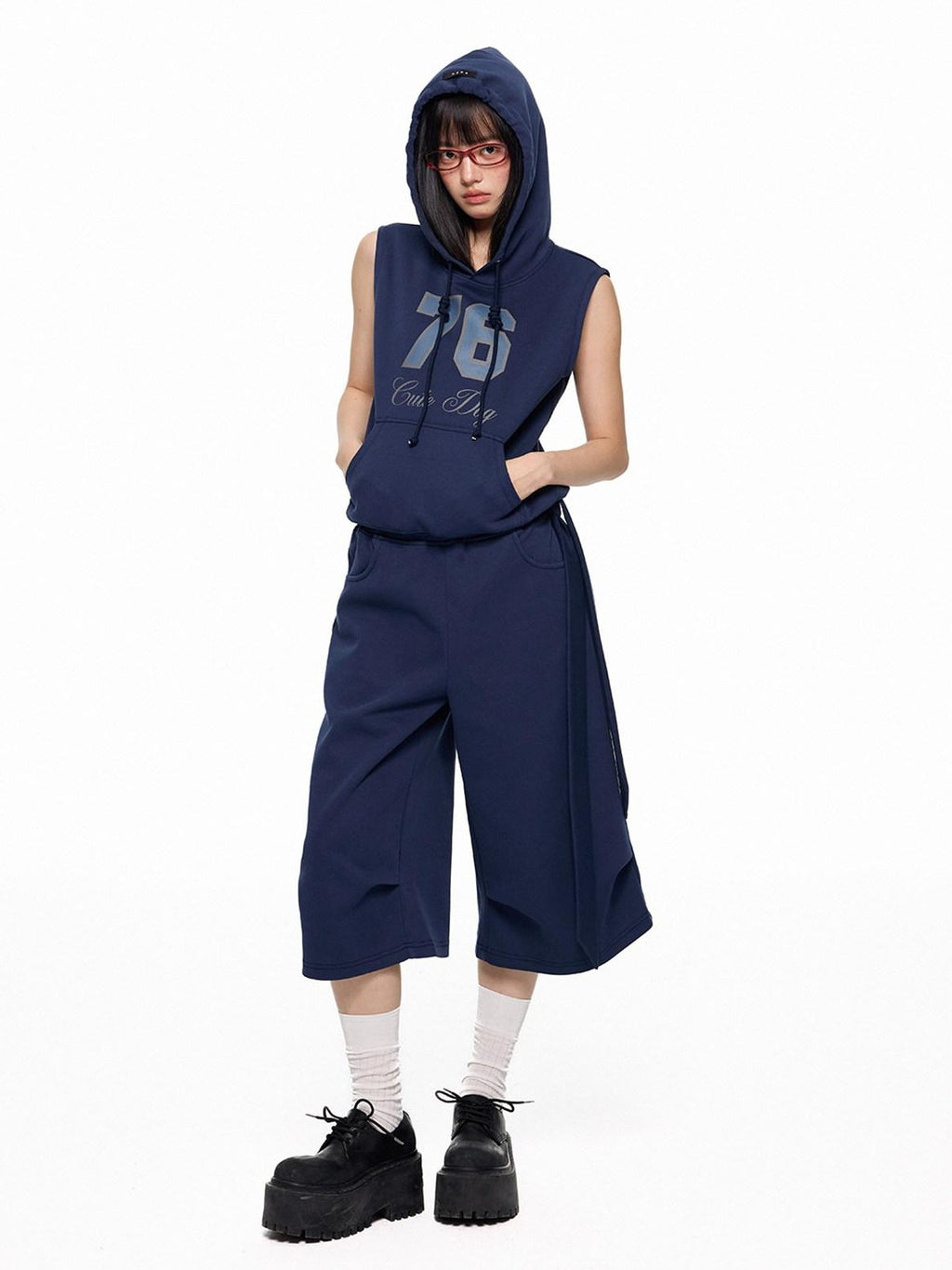EZEK Navy Yellow Hooded Collegiate Jersey Women's Cotton Sport Top & Shorts Sets