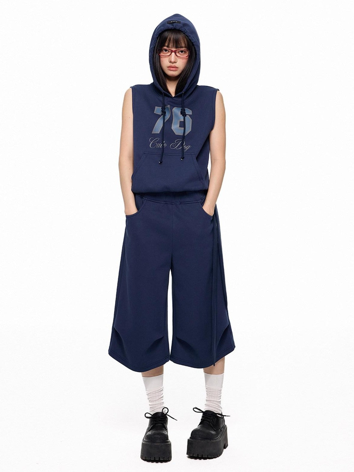 EZEK Navy Yellow Hooded Collegiate Jersey Women's Cotton Sport Top & Shorts Sets