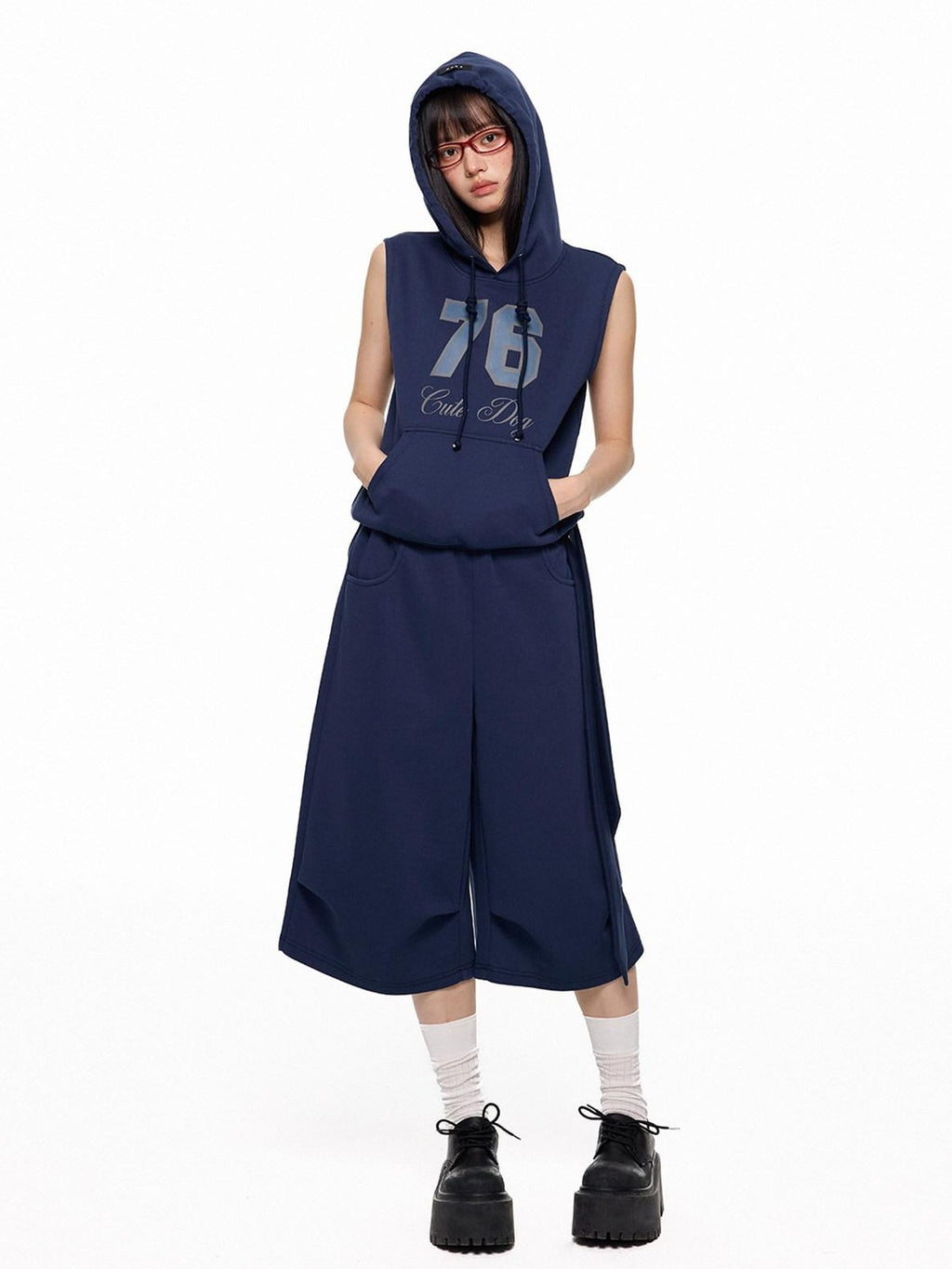 EZEK Navy Yellow Hooded Collegiate Jersey Women's Cotton Sport Top & Shorts Sets
