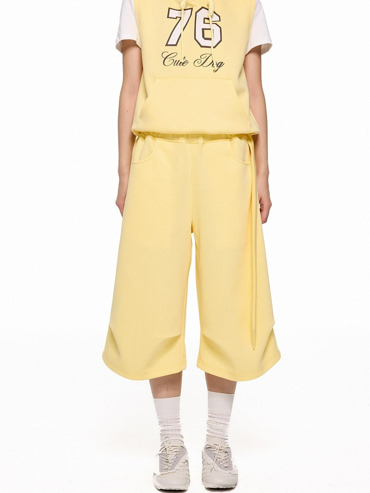 EZEK Navy Yellow Hooded Collegiate Jersey Women's Cotton Sport Top & Shorts Sets