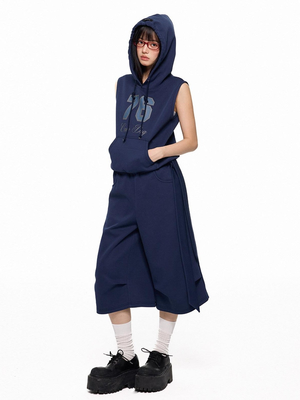 EZEK Navy Yellow Hooded Collegiate Jersey Women's Cotton Sport Top & Shorts Sets