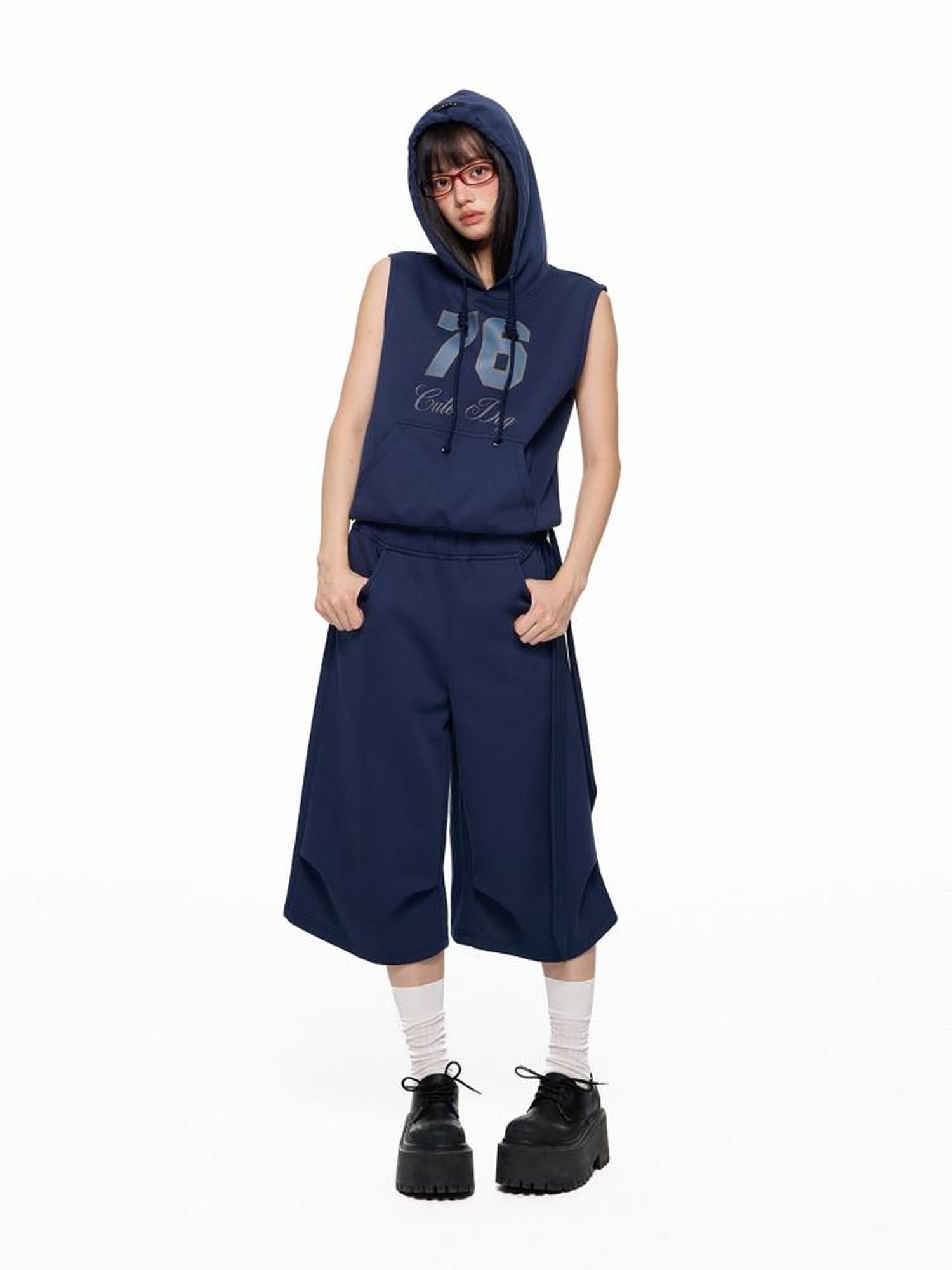 EZEK Navy Yellow Hooded Collegiate Jersey Women's Cotton Sport Top & Shorts Sets
