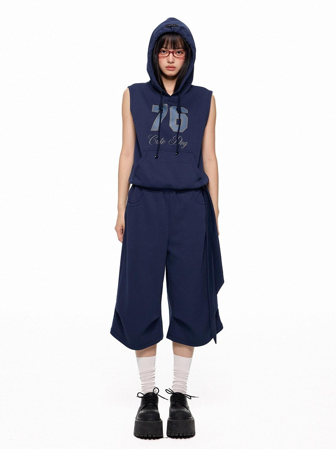 EZEK Navy Yellow Hooded Collegiate Jersey Women's Cotton Sport Top & Shorts Sets