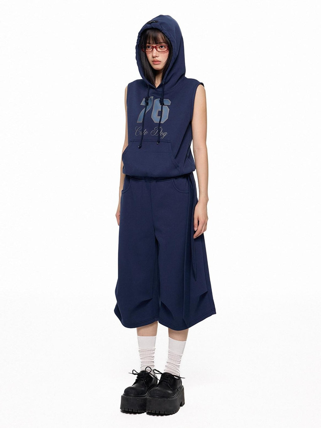 EZEK Navy Yellow Hooded Collegiate Jersey Women's Cotton Sport Top & Shorts Sets