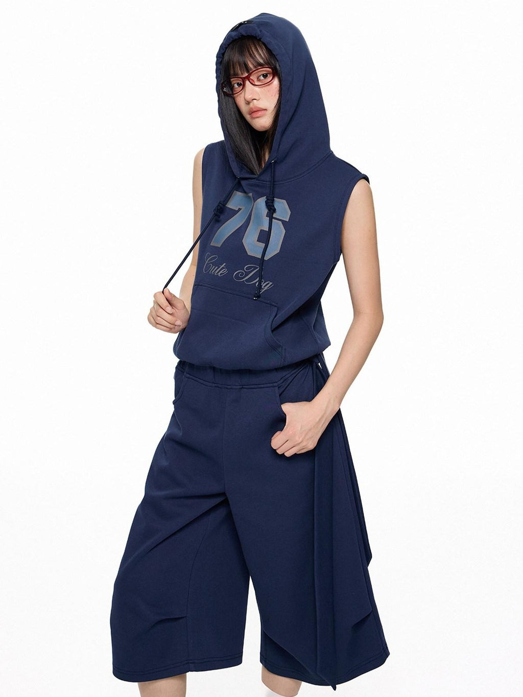 EZEK Navy Yellow Hooded Collegiate Jersey Women's Cotton Sport Top & Shorts Sets