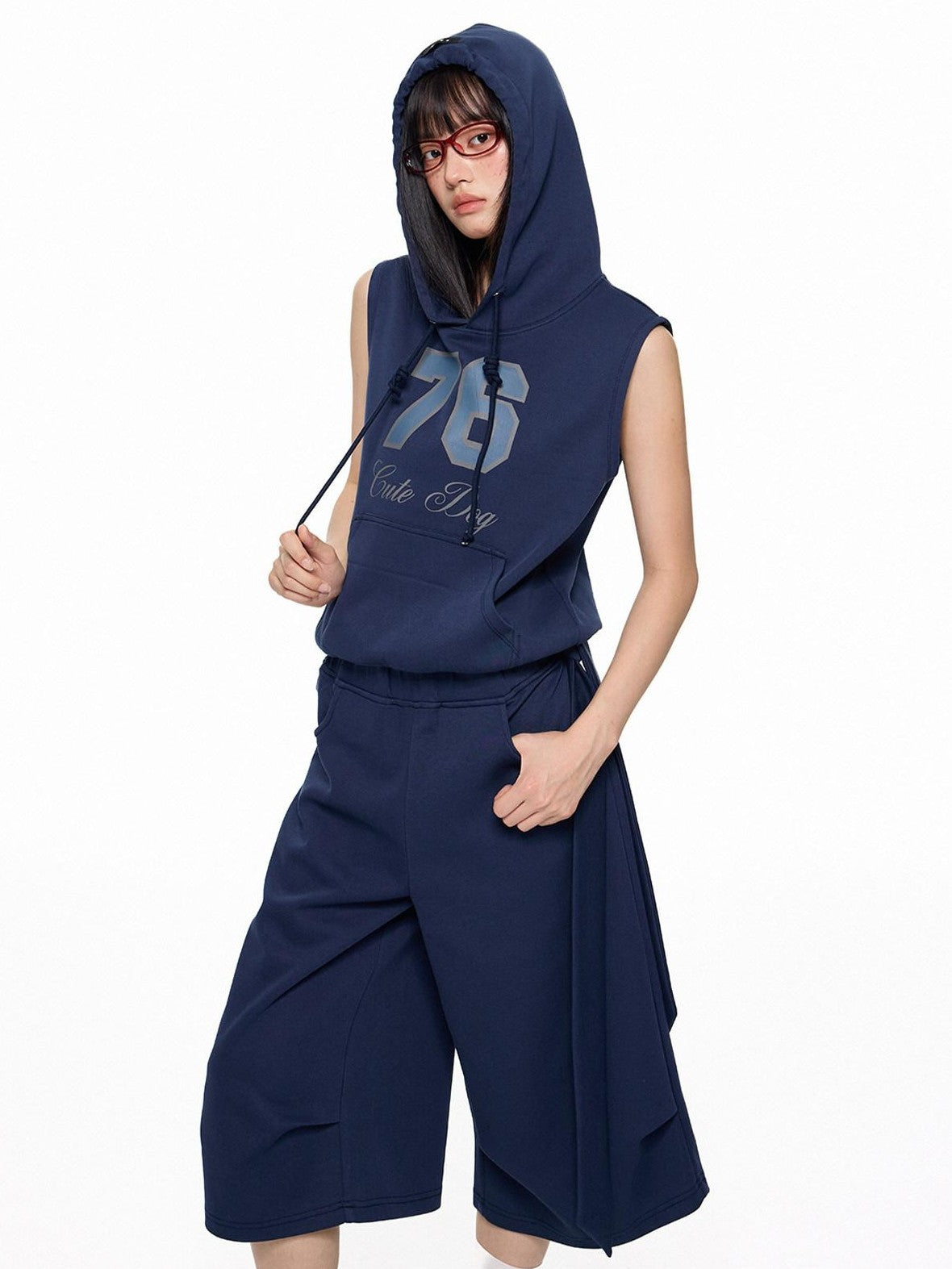EZEK Navy Yellow Hooded Collegiate Jersey Women's Cotton Sport Top & Shorts Sets