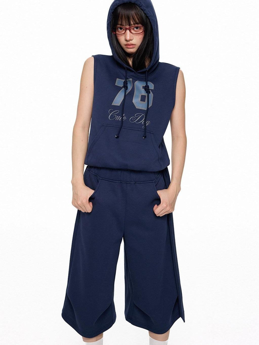 EZEK Navy Yellow Hooded Collegiate Jersey Women's Cotton Sport Top & Shorts Sets