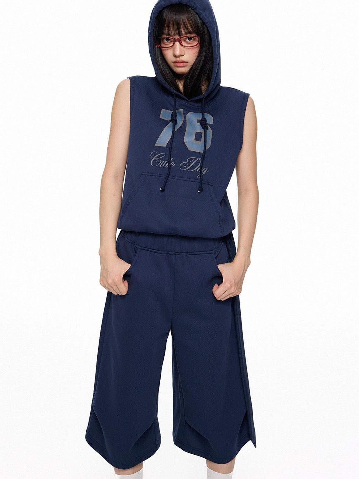 EZEK Navy Yellow Hooded Collegiate Jersey Women's Cotton Sport Top & Shorts Sets