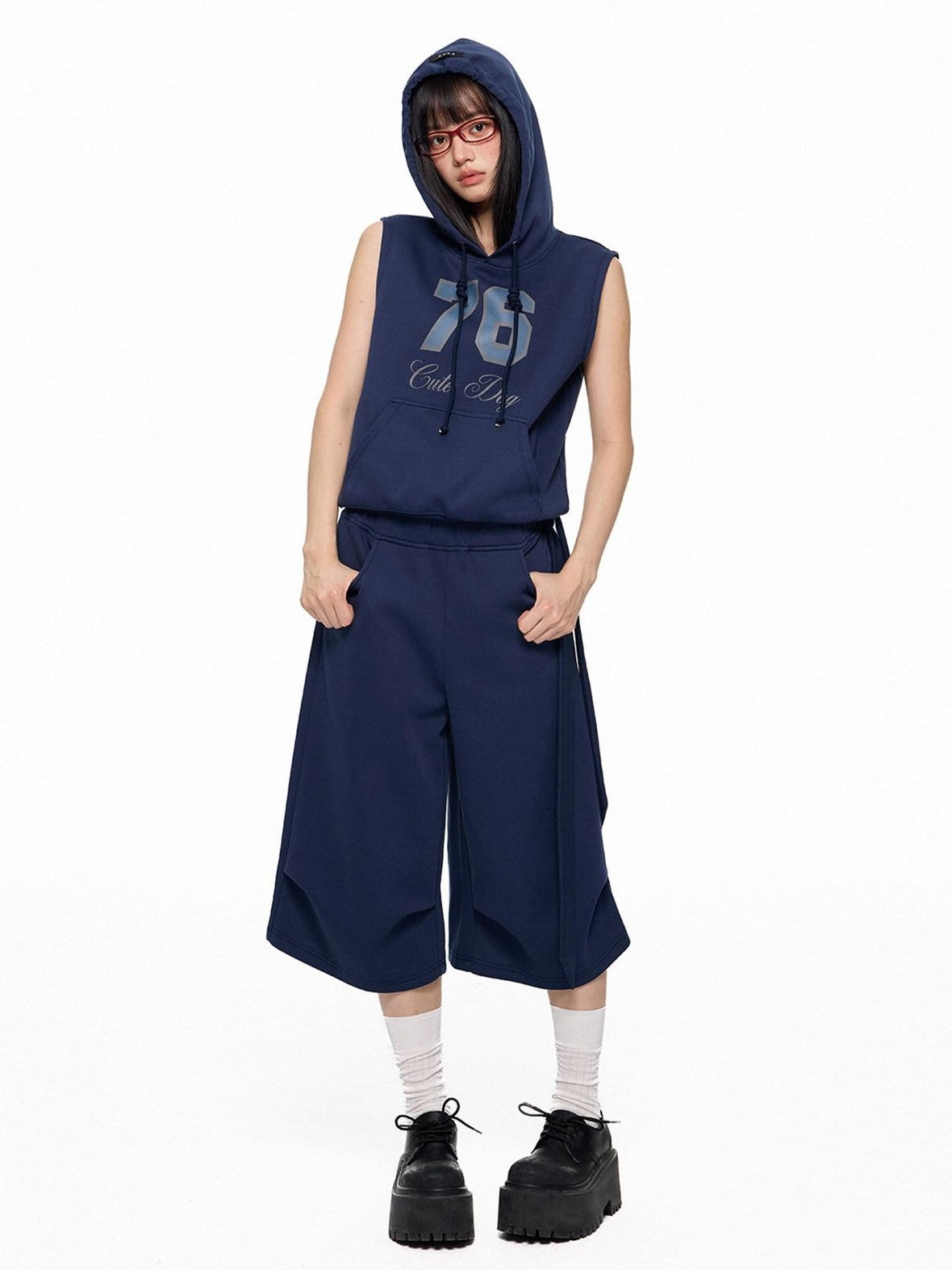 EZEK Navy Yellow Hooded Collegiate Jersey Women's Cotton Sport Top & Shorts Sets