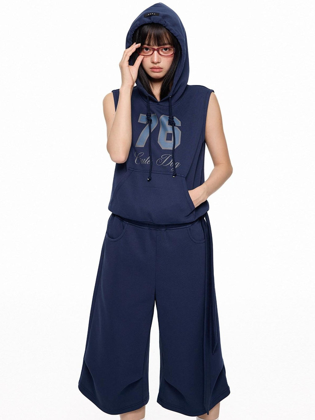 EZEK Navy Yellow Hooded Collegiate Jersey Women's Cotton Sport Top & Shorts Sets