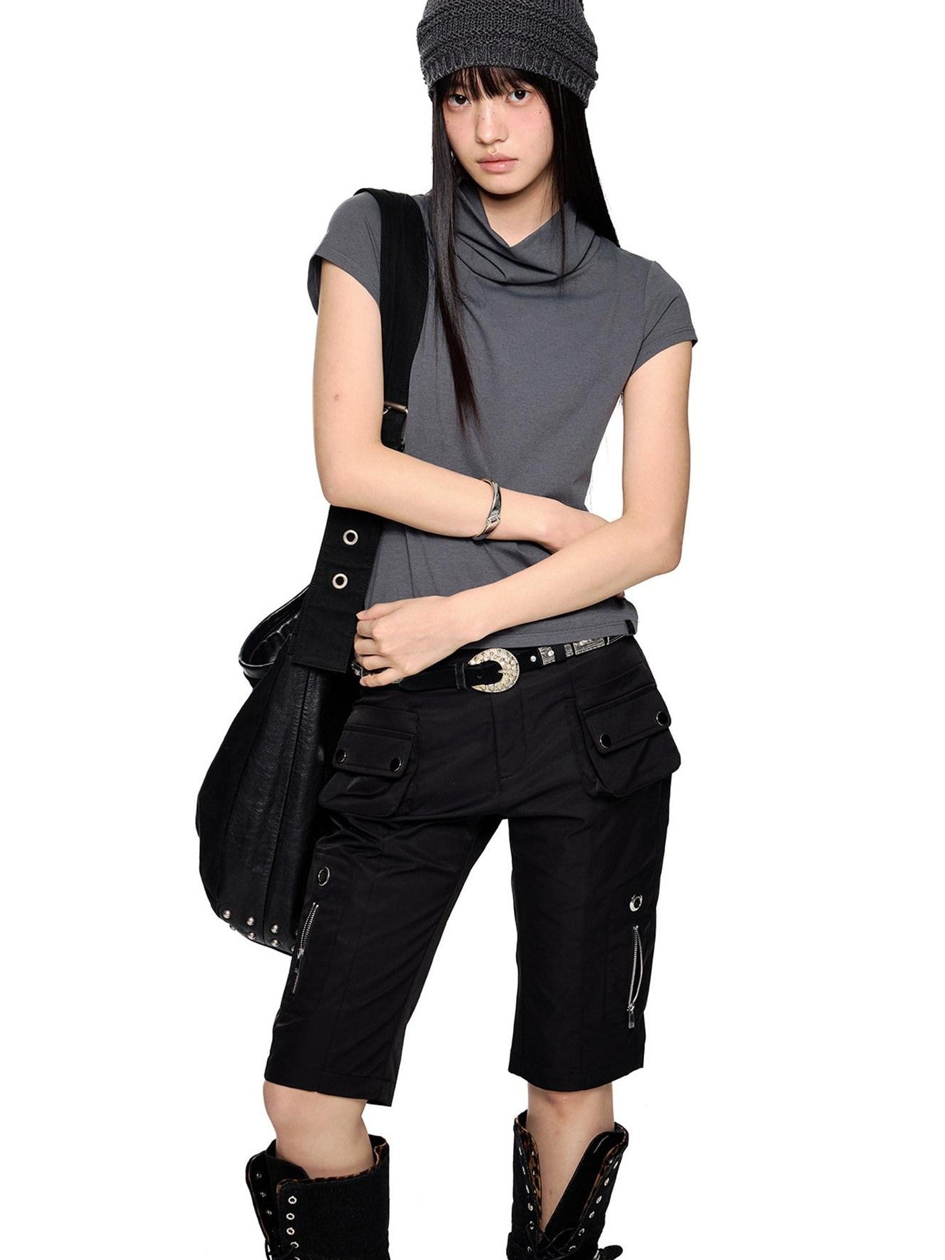EZEK Pale Yellow High Neck Retro Print Slim Fit Women's Short Sleeve T-shirts