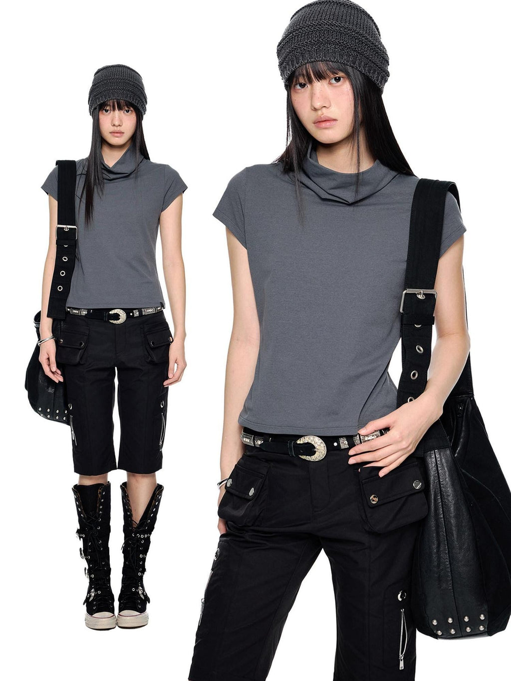 EZEK Pale Yellow High Neck Retro Print Slim Fit Women's Short Sleeve T-shirts